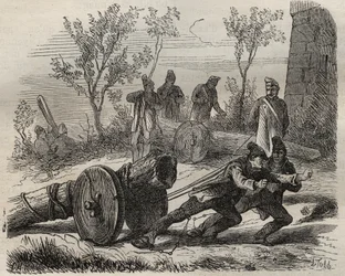 Forcats bucherons Toulon Bagnessa 1800-luvulla. Pierre Zacconen (1817-1895) (1817-1895) (Colonia Penale - Penal Colony) kaiverrus kirjaan ”Vangoitujen historia heidän luomisestaan ​​nykypäivään” (1877). Yksityinen kokoelma.