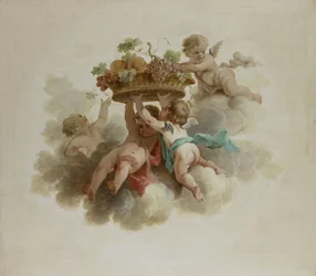 Neljä Putti kantaa hedelmäkoria