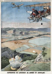 French Armee: "" Lentokonepommin laukaisukokemukset"". Kaiverrus "" Le Petité Journal" -lehdessä, 14.4.1912. Yksityinen kokoelma.