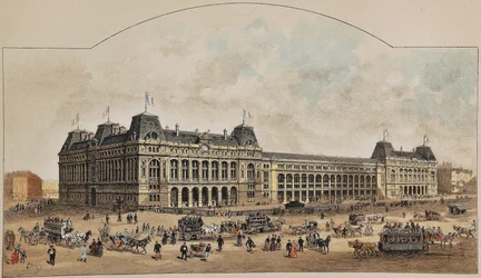 Gare Saint-Lazare (Saint Lazare) vuonna 1887, kirjoittanut Auguste Victor Deroy (1825-1906). Kaiverrus vuodelta 1887 "" Paris-Illustrous Journal -viikkolehdessä"".