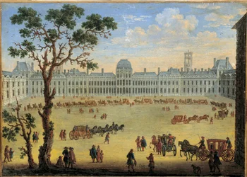 Kuvitteellinen näkymä palatsista ja Tuileries Park Anonymous -maalauksesta. 17. vuosisata. Himmeä. 0,35x0,49 m.