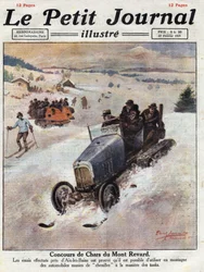 Innovaatioita autoissa vuoristossa, telat on sijoitettu pyöriin välttäen vaurioita. Kuva otettu 27.2.1921 ilmestyneestä "" Le petit Journal" -julkaisusta. Yksityinen kokoelma