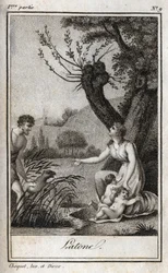 Leto, Letone, Latona, Kaiverrus vuodelta 1819 Charles Albert Demoustierin (1760-1801) kirjassa "Kirjeitä Emilielle mytologiasta". Yksityinen kokoelma.