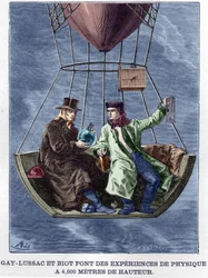 Louis-Joseph Gay-Lussac (Louis Joseph Gay Lussac) ja Biot tekevät fysiikan kokeita 4000 metrin korkeudessa - Album de la Science; maineikkaat tiedemiehet; Suuria löytöjä””” 1896.