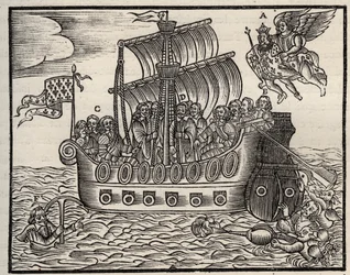Mazarinadin poliittinen pamfletti: Mazarinista huolimatta ruoskijat varmistavat valtion pelastuksen. noin 1649. Raskasta puuta. Yksityinen kokoelma.