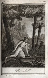 Narcisse pohtii heijastustaan (Narciso) Kaiverrus vuodelta 1819 Charles Albert Demoustier