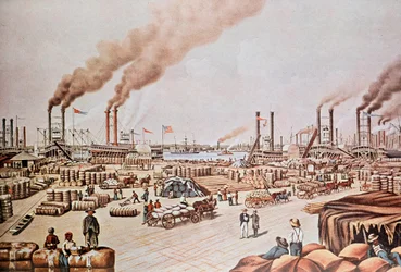 New Orleans Harbor Wharf (Yhdysvallat): Cotton Loading. 1876. Yksityinen kokoelma.