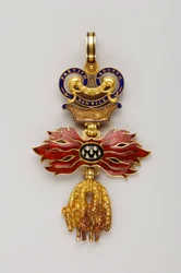 Kultaisen taljan ritarikunta: Itävallan kultainen talja - Pienennetty kunniamerkki - 1850-1900 - Kultaa ja emalia - K 6,2 cm; L 4,1 cm; paino: 20 g - Yksityiskokoelma