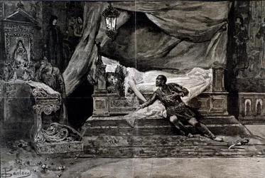 Otello tappaa itsensä lähellä Desdemonan ruumista. Kuva Giuseppe Verdin oopperan Otellon viimeisestä kohtauksesta