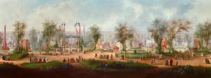 Panoraamanäkymä vuoden 1867 yleisnäyttelyyn Pariisissa Anonyymi maalaus. 1867 Su. 0,49x2,9 m Pariisi, Musee Carnavalet
