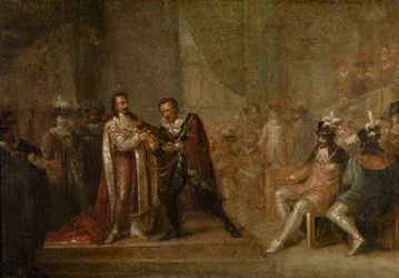 Peter Paul Rubens ottaa vastaan miekan Englannin Kaarle I:ltä, noin 1808.