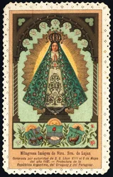 Hurskas kuva: "" edustaa Nuetra Senioraa (Our Lady) Lujanista, Argentiinan, Paraguayn ja Uruguayn suojelijasta"" Dentelee Card Private Collection