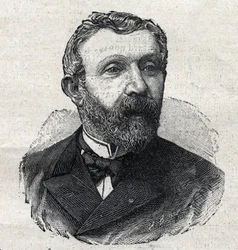 Muotokuva Alfred Mezieresistä (1826-1915), ranskalainen kirjallisuushistorioitsija, toimittaja ja poliitikko. Kaiverrus "Le Petit Parisien"