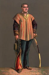 Meksikon valtiomiehen ja vallankumouksellisen BENITO PABLO JUAREZin (1806-1872) muotokuva. Kromolitografia Yksityinen kokoelma