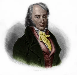 Muotokuva Benjamin Constantista (1767 - 1830), sveitsiläissyntyinen ranskalainen aatelismies, ajattelija, kirjailija ja poliitikko. Louis de Cormenin Timonin teoksessa LIBRE DES SporERS. 1842. Yksityinen kokoelma.