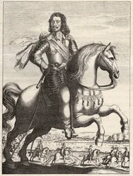 Bernard of Sachsen Weimar (Saksi-Weimar) (1604-1639) muotokuva, jossa herttua Bernardin ja Rohanin herttua vangitsevat John of Werthin. Kaiverrus 1600-luvulta. Yksityinen kokoelma.