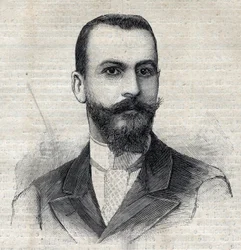 Casimir Maistren (1867-1957) muotokuva ranskalaisesta tutkimusmatkailijasta Afrikassa. Kaiverrus "" Le Peute Parisien""