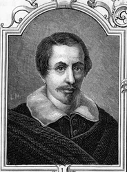 Italialaisen taidemaalarin Daniele Crespin (1598-1630) muotokuva. Kaiverrus vuodelta 1859 Armandaudin "" Euroopan gallerioissa - Italiassa". Yksityinen kokoelma.