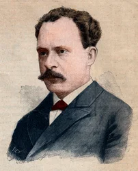 Räjähteisiin erikoistuneen kemistin Eugene Turpinin (1848-1927) muotokuva. Kaiverrus "" Le petit Parisien"" vuodelta 1891. Yksityinen kokoelma.