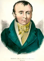 Ranskalaisen lääkärin Francois Xavier Bichatin (1771-1802) muotokuva. Kaiverrus 1800-luvulta. Yksityinen kokoelma