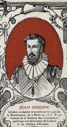 Jean Goujonin (1510-1567), ranskalaisen kuvanveistäjän ja arkkitehdin muotokuva. Kaiverrus vuodelta 1914. Yksityinen kokoelma.
