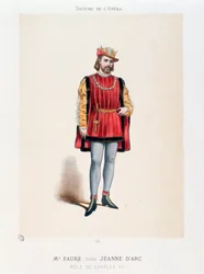 Muotokuva herra Fauresta tulkitsemassa kuningas Kaarle VII:tta Honeggerin oopperassa Joan of Arc Bucherissa