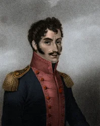 Venezuelalaisen poliitikon ja armeijan Simon Bolivarin (1783-1830) Kolumbian ja Perun presidentin muotokuva