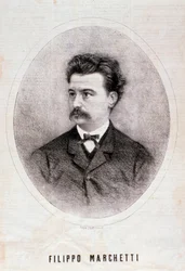 Italialaisen säveltäjän Filippo Marchetin (1831-1902) muotokuva Kaiverrus. 1800-luvulla. Milanolainen yksityinen kokoelma