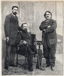 Muotokuva kolmesta "akatemisidista": Marius Tournade, Achille Le Roy ja Maxime Lisbon (1839-1905), jotka halusivat pilkata Ranskan Akatemiaa. Kaiverrus kirjassa "" Le Petit Parisien"" 6.4.1893.