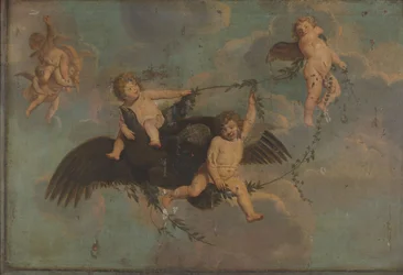 Putti kotkan kanssa pilvillä, noin 1650 (öljy kankaalle).