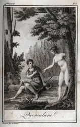 QUERCULANES, nymfit, kanavasuojat. Kaiverrus vuodelta 1819 Charles Albert Demoustier