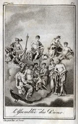 Edustus Assembly of the Godsista Olympus-vuorella tai 12 olympialaista. Kaiverrus vuodelta 1819 Charles Albert Demoustier