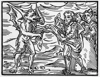 Saatana riisui velhoilta heidän vaatteensa - "Compendium Maleficarum", Francesco Maria Guazzon tai Guaccio tai Guacciuksen (15?? -16??) 1608 Yksityiskokoelma tarjouksia noidista, heidän pahuudestaan ja heidän lajitteluistaan
