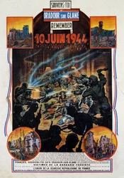 Toinen maailmansota: juliste Oradour-sur-Glanen (Oradour sur Glane) verilöylyn muistoksi Ylä-Wienissä 10.6.1944. Tämä kylä tuhoutui, kun vastustajat vangitsivat kaksi saksalaista upseeria. 1944 Pariisi, Kahden maailmansodan museo