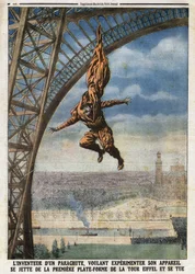 Itävaltalaissyntyinen ranskalainen räätäli Franz (tai François) Reichelt (1879-1912), laskuvarjon keksijä, joka haluaa kokeilla lentolaitettaan, hyppää Eiffel-tornin ensimmäiseltä tasanteelta ja kuolee. Kaiverrus julkaisussa "Le Petit Journal", päivänä