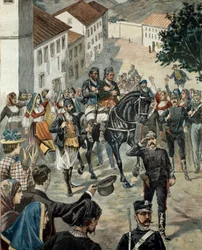 Sardinian poliisin vangiksi italialaiset rosvot Moro ja Unano (kaiverrus