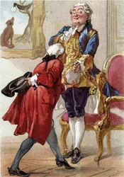 Korppi ja kettu: Jean de La Fontainen (Lafontaine) tarina (1621-95). 1800-luvun kromolitografia. Yksityinen kokoelma.