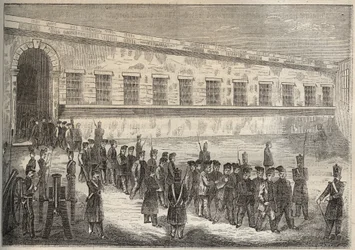 Rochefortin vankila 1800-luvulla. Pierre Zacconen (1817-1895) (1817-1895) (Colonia Penale - Penal Colony) kaiverrus kirjaan ”Vangoitujen historia heidän luomisestaan ​​nykypäivään” (1877). Yksityinen kokoelma.