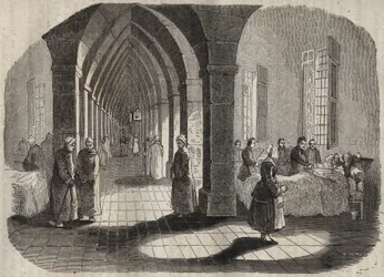 Bagne de Rochefortin sairaala 1800-luvulla. Pierre Zacconen (1817-1895) (1817-1895) (Colonia Penale - Penal Colony) kaiverrus kirjaan ”Vangoitujen historia heidän luomisestaan ​​nykypäivään” (1877). Yksityinen kokoelma.