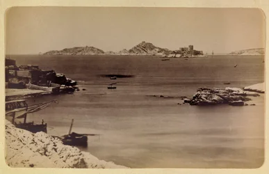 Marseillen kaupunki ympäristöineen noin 1885-1890: Ifin linna ja saaret, yksityinen kokoelma