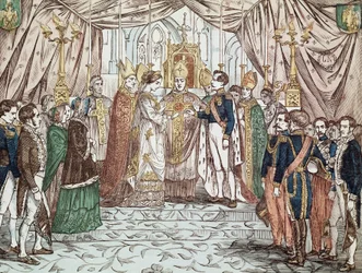 Napoleon III:n ja Eugenia Maria de Montijo de Guzmanin häät 30.1.1853 Neitsyt Marian katedraalissa (kaiverrus