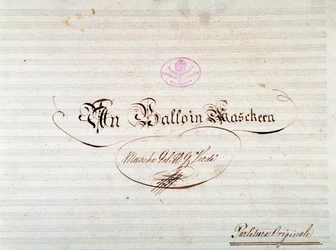Giuseppe Verdin oopperan Un ballo in maschera -partituurin ensimmäisen painoksen nimisivu