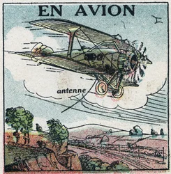 Langaton puhelin: lentokoneella. Anonyymi kuva vuodelta 1925. Yksityinen kokoelma.