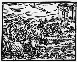 Noidat pelottelemassa kuolleita hautausmaalla - "" Compendium Maleficarum"", Francesco Maria Guazzo tai Guaccio tai Guaccius (15?? -16??) 1608 Yksityiskokoelma kertoo noidista, heidän pahuudestaan ja heidän lajitteluistaan