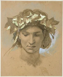 Murattikruunuinen naisen pää. Tutkielma maalaukseen "Platonin pidot" (1873, Berliinin kansallisgalleria)