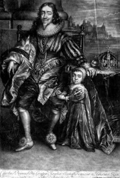 Kaarle I (1600-49) pojan kanssa (kaiverrus)