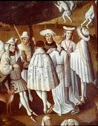 Rakkauden puutarha Burgundin herttua Filip III Hyvän hovissa Hesdinin linnan puutarhoissa vuonna 1432 Juhlat annettiin hänen kamariherransa Andre de Toulongeonin häiden kunniaksi. Yksityiskohta. Anton Van Dyckin (1599-1641) maalaus