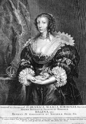 Englannin kuningattaren Henrietta Marian (1609-69) muotokuva, kaiverrus Pieter de Jode (1606-n.1674) 1632 (kaiverrus)