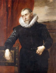 Frans Snydersin muotokuva puolivartalokuvana, yllään musta puku, nojautuneena tuoliin, taustalla maisema
