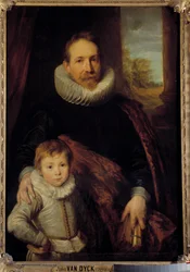 Isän ja hänen poikansa muotokuva tai "Muotokuva Guillaume Richardotista poikansa kanssa" Isällä on mansikkakaulus. Anton (Antoon tai Anthony) van Dyckin (1599-1641) maalaus 1600-luvun aurinko. 1,15x0,83 m - Isän ja hänen poikansa muotokuva tai "" Guill